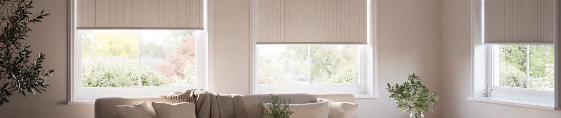 Animated image showing installation of no drill blinds and shades.