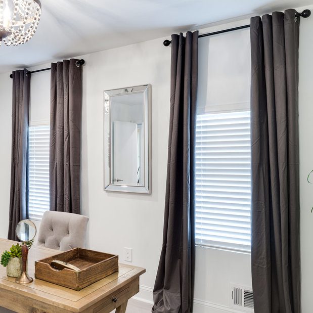 Charcoal grey drapes with tri-shades