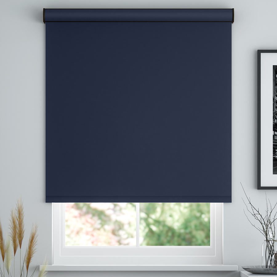 SelectBlinds' Classic Vinyl Blackout Roller Shades in Navy