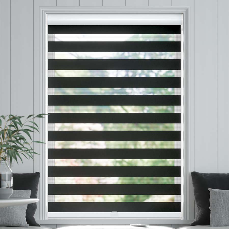 Gray Shades in Cassette Zebra Style Custom Made Fashion Square Roller Blinds 