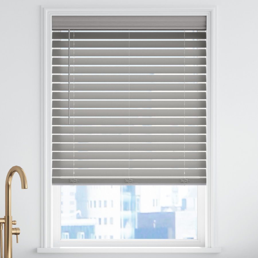Faux Wood Blind Impressions Whisper Grey Wooden Venetian Blind with Tapes 