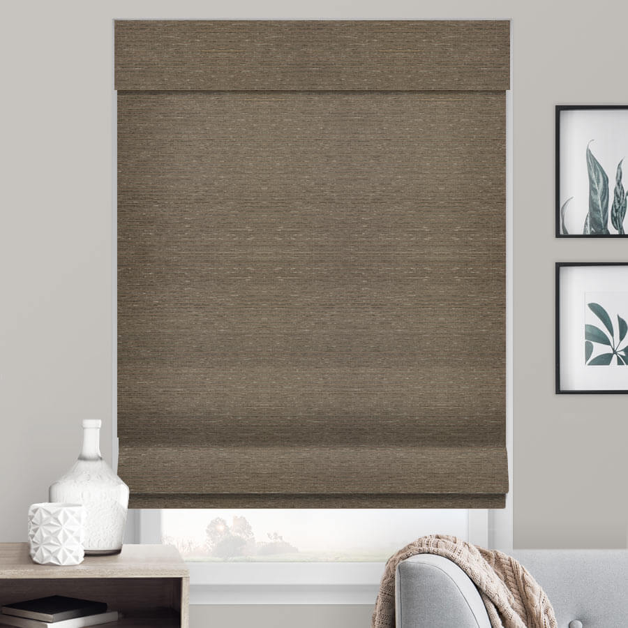 Style Selections 48" X 64" Natural Woven Roman Shade Pecan Finish 